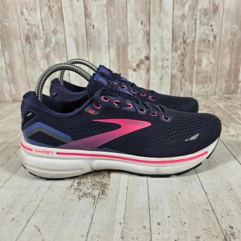 Brooks Ghost 15 Womens Running Shoes Navy Pink Purple 1203801B460 Size 7.5 B